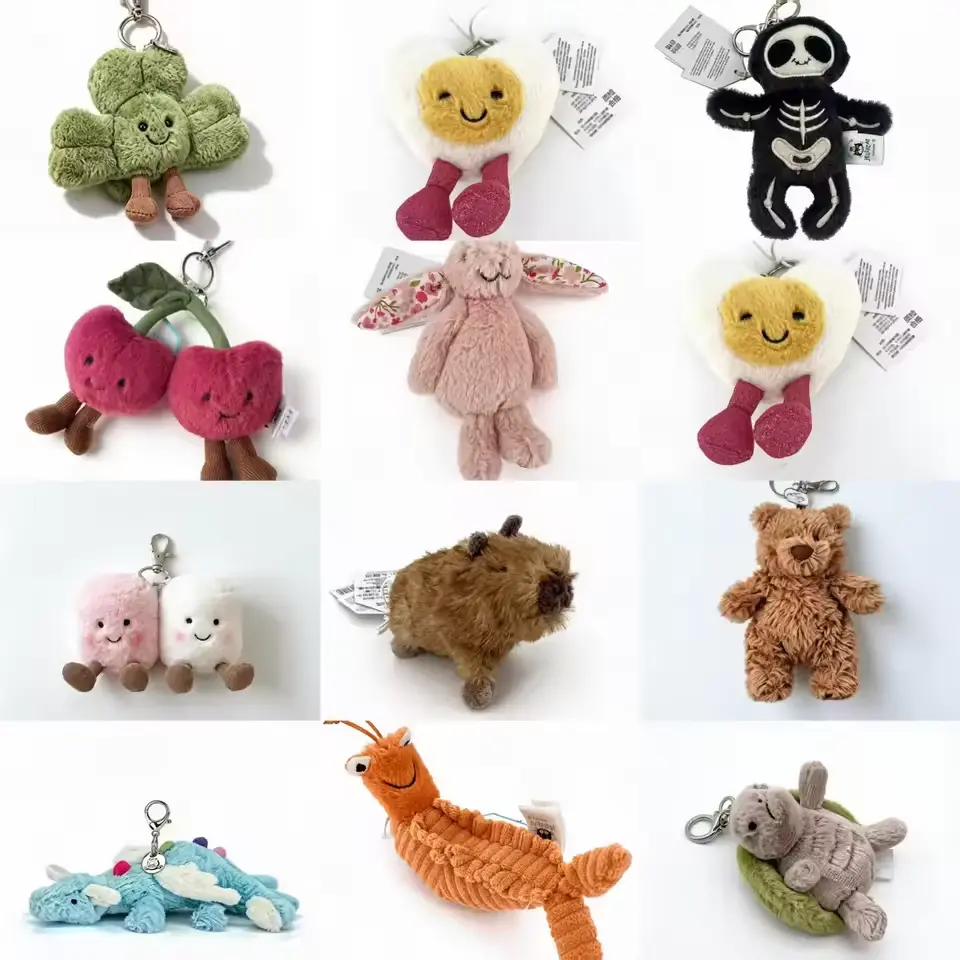 JELLYCAT Plush Keychain Bag Charm Collection, Cute Capybara Golf Ball Volleyball Hippo Turtle Plush Toy, Kawaii Stuffed Animal Backpack & Purse Charm