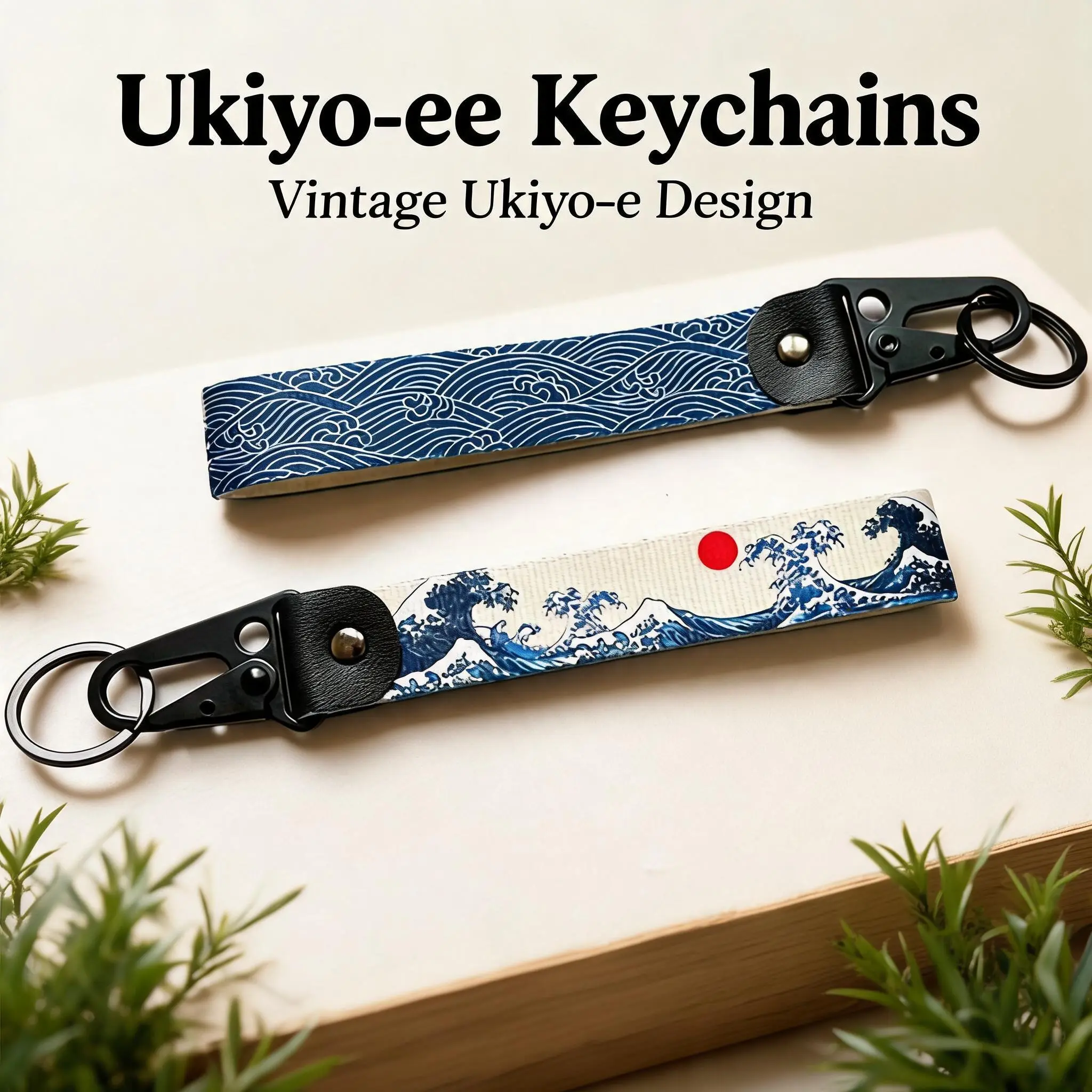 Cool Hokkaido Sea Wave Graphic Keychain for Men, Bold Fashion Car Accessory for Automobile Keys & Purse Charm, Keychain Accessory, Cool Keychains
