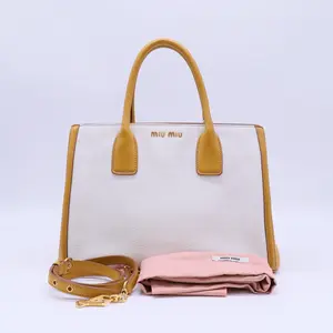 Pre-owned miu miu Canvas Tote Bags Cipria/Rosso Craquele Leather Tote Bag Twins LDJ4253