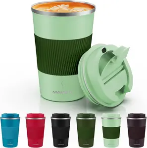 MOMSIV 12Oz Travel Mug, Insulated Coffee Cup with Leakproof Lid, Vacuum Stainless Steel Double Walled Reusable Tumbler for Hot and Cold Water Coffee and Tea in Travel and Car (Green-380Ml)