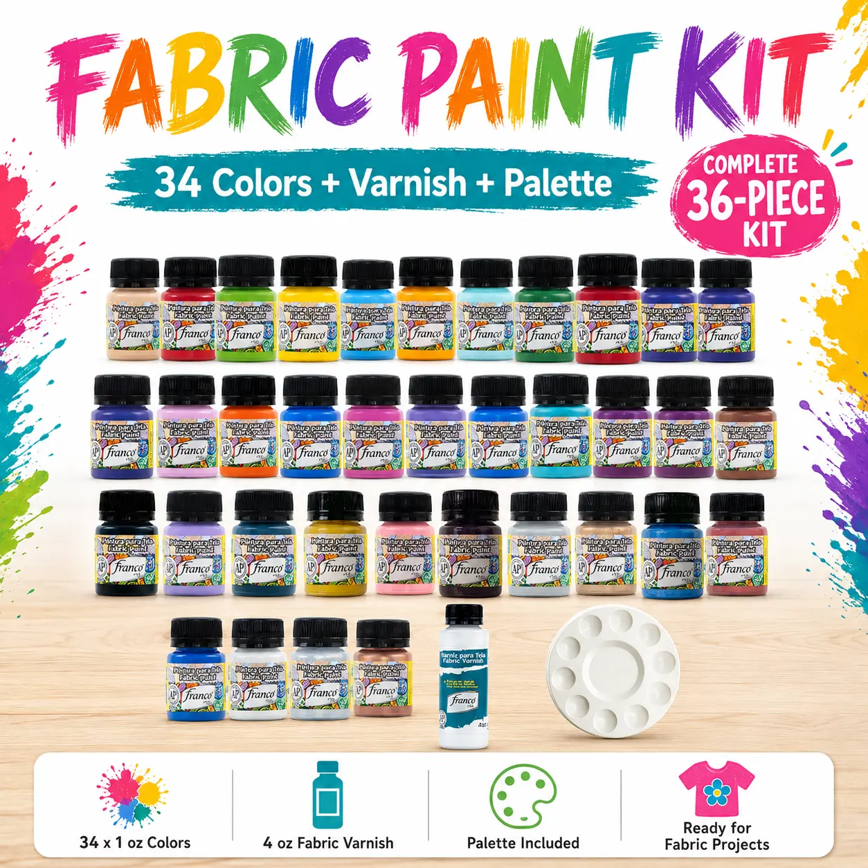 Fabric Paint & Protective Finish Varnish – Non-Toxic Textile Paint for Clothing, Denim, Canvas, Tote Bags, Shoes and DIY Crafts Art Supply Art Materials Crafting Supplies