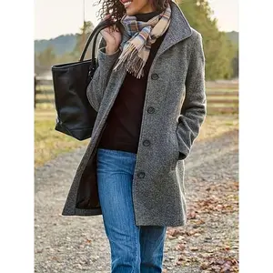 Chic mid-length fleece coat women-casual solid color, high-quality polyester, perfect fall/winter, fleece, fashion
