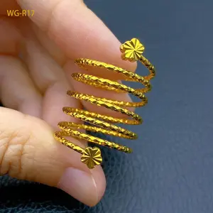 Dubai Spiral Flower Ring Brazilian Women 24K Gold Color Wedding Bride Arabic Ethiopian Big Nigerian Jewellery Moroccan Resizable