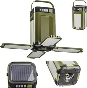 Solar Outdoor Foldable LED Camping Lantern, Rechargeable Camping Light with Solar Power, IPX4 waterproof Portable Flashlight, 6 Lighting Modes, Portable Outdoor Lantern for Camping, Hiking, Tent & Emergency Power