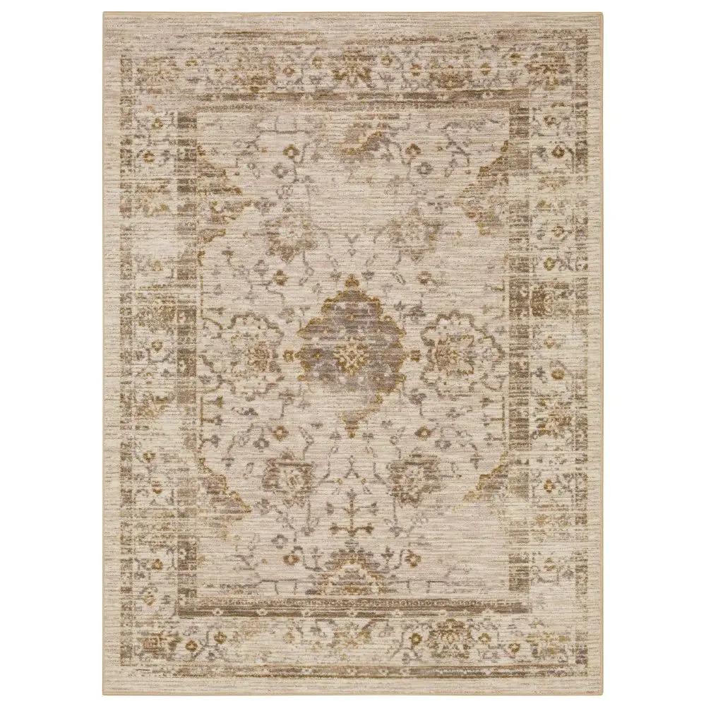 2'6"x3'9" Washable Vintage Tufted Distressed Accent Rug Tan - Threshold: Skid-Resistant Low Pile Indoor Rug