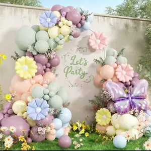 This 128pcs Wild Flower Balloon Arch Set Includes Pastel-Colored Floral And Butterfly Balloons, Perfect For Garden Parties, Blooming Birthday Celebrations, Baby Showers, And Christening Decorations.