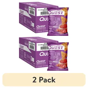 (2 pack) Quest Tortilla Style Protein Chips, Spicy Sweet Chili Flavor, 19g of Protein, 1.1 oz Bags, 8 Count