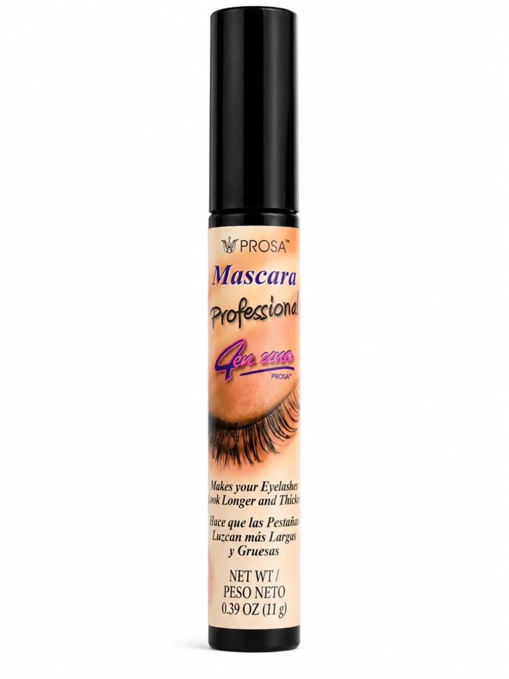 Prosa Black Professional 4-in-1 Mascara - Flawless Smooth Formula, Professional Silicone Brush for Enhanced Eye Looks, Makeup Products for Beauty Enthusiasts, Eyelash Mascara, Water Resistant, Jojoba Oil, Shine Enhancing, Brush On Mascara