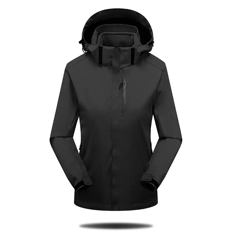 Women’s 3-in-1 fleece inner layer hardshell jacket with detachable hood, Velcro cuffs, multiple zippered pockets, windproof and waterproof short outdoor outerwear for mountaineering and hiking, suitable for spring, autumn, and winter.