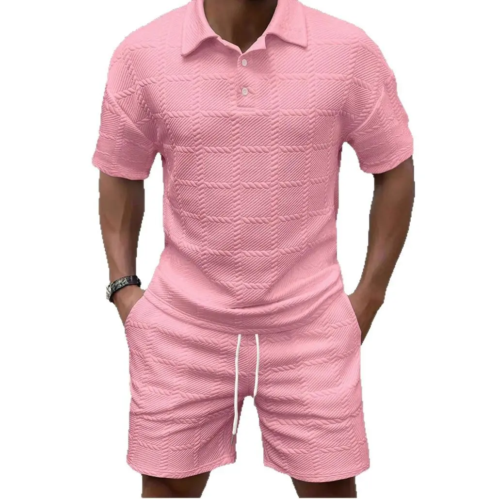 Trendy Men’s Jacquard Polo & Shorts Set – 2-Piece Summer Streetwear Outfit