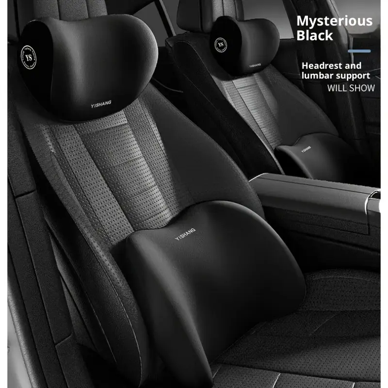 Car Neck Pillow & Lumbar Support Set, Ergonomic High-Density Memory Foam Travel Accessory with Smooth Cotton Headrest, Pain Relief for Long Drives (1 Cushion + 1 Headrest) Travel Neck Pillows, Neck Care