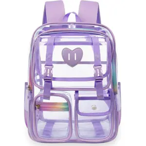 Clear Backpack for Girls Women Heavy Duty Transparent Bookbag School Backpack with Mesh Pockets Stadium Approved See Through Backpack