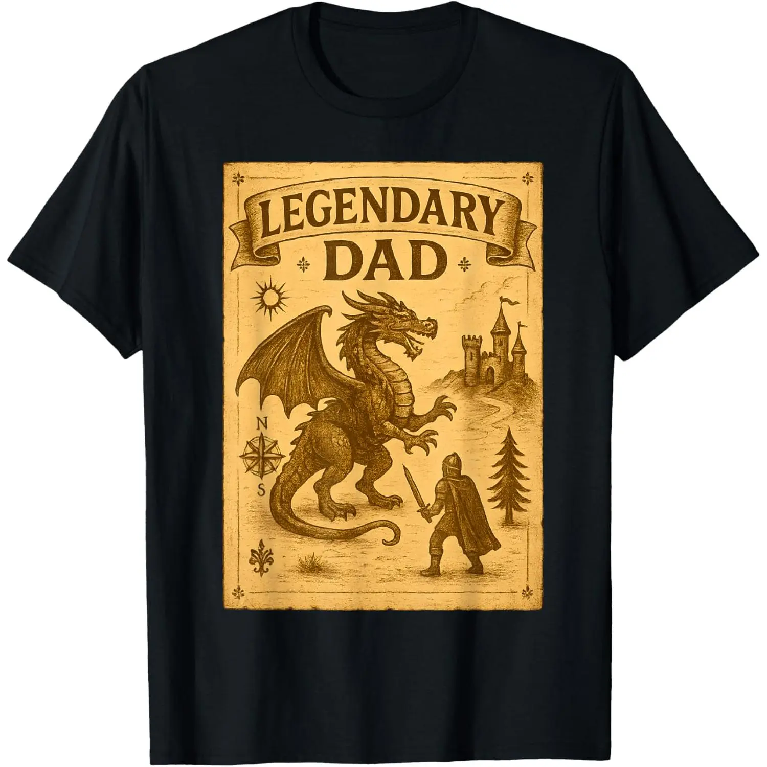 Legendary Dad Father's Day Vintage Medieval Fantasy Dragon T-Shirt Pure Cotton Graphic Tees Menswear Top: Gifts for Men & Women