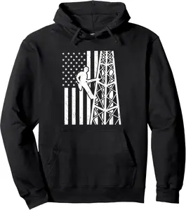 Tower Climber American Flag Cell Tower Towers Worker Pullover Hoodie