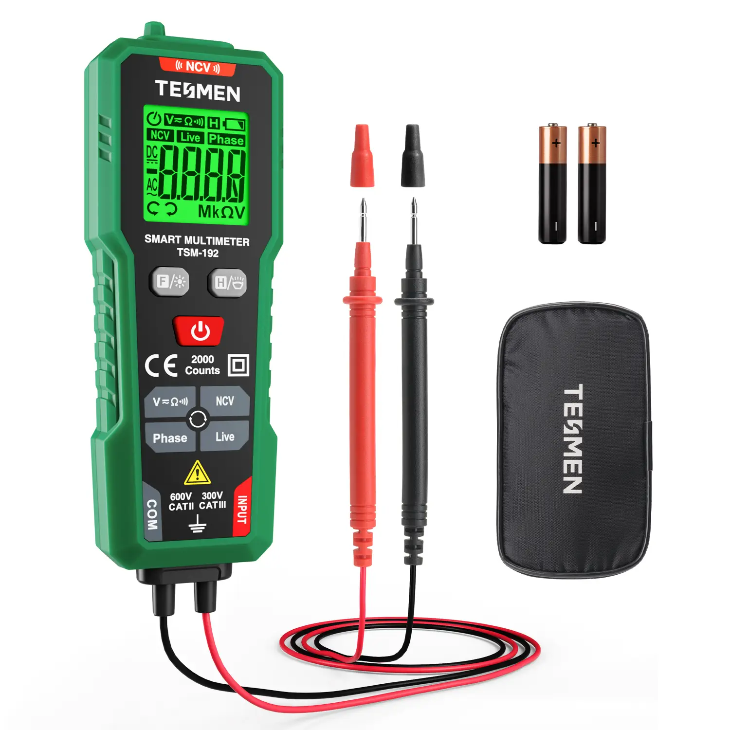 TESMEN TSM-192 Smart Digital Multimeter, 2000 Counts, Auto-Ranging Voltmeter, Non-Contact Voltage Tester, Measure AC/DC Voltage, Resistance, Continuit