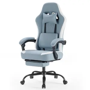 Computer Gaming Chair - High Back Ergonomic Desk Chair with Footrest and Lumbar Support, Height Adjustable Task Chair with Linkage Armrests and Headrest, 360° Swivel Wheels