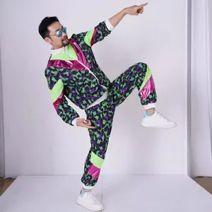 Retro 80s 90s Color Block Windbreaker Tracksuit for Men Women | Hip Hop Streetwear Two Piece Outfit | Disco Party Couple Matching Set | Vintage Athletic Jacket & Pants