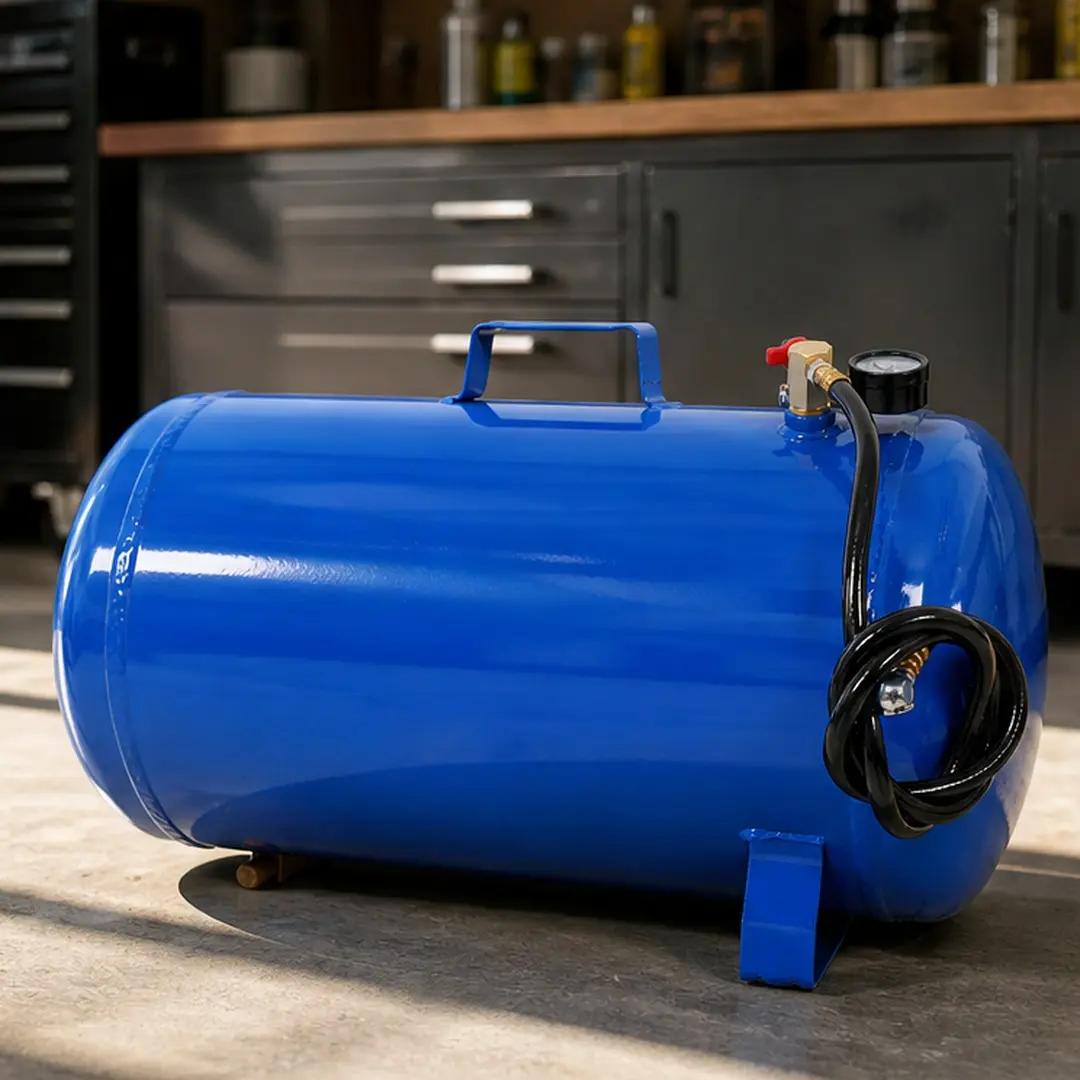 ARCH Portable 11 Gallon Air Tank, Lightweight Durable Metal Air Compressor Tank with Pressure Gauge, Safety Valve and 47 Inch Hose for Tire Inflation, Blow Cleaning and Recreational Use, Blue Color, Multiple Size Options Available