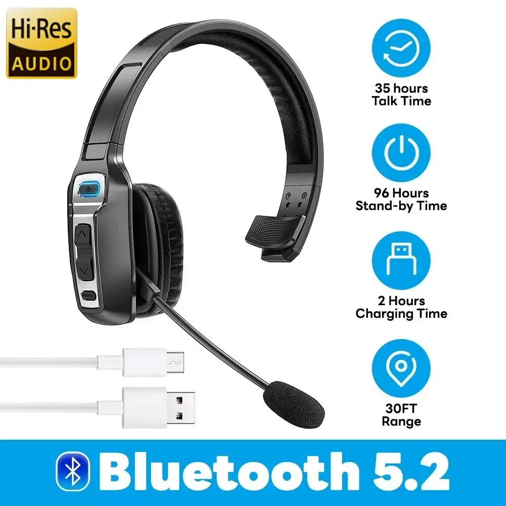 Wireless Headphone for Truckers with AI Filter Mic, Foam Padded Over-the-Head Headset, Dual Connection for PC & Phones on Highways, Adjustable, Headphones
