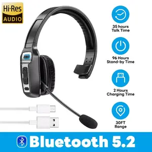 Bluetooth 5.2 Electronic Audio Trucker Headband Headset, Adjustable Wireless Headphone with AI Noise Cancellation Mic, 60H Battery, 2H Fast Charge, 270° Rotatable Mic, Dual Device Connection, Memory Feature for Phones, PC Warehouse Use