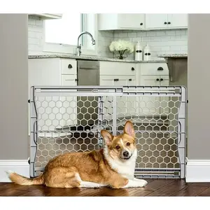 Easy Fit Plastic Adjustable Pet Gate, Fits Openings 28-42" Wide, Includes Rubber Pads ，Sturdy, plastic frame，to Protect Walls,Gray