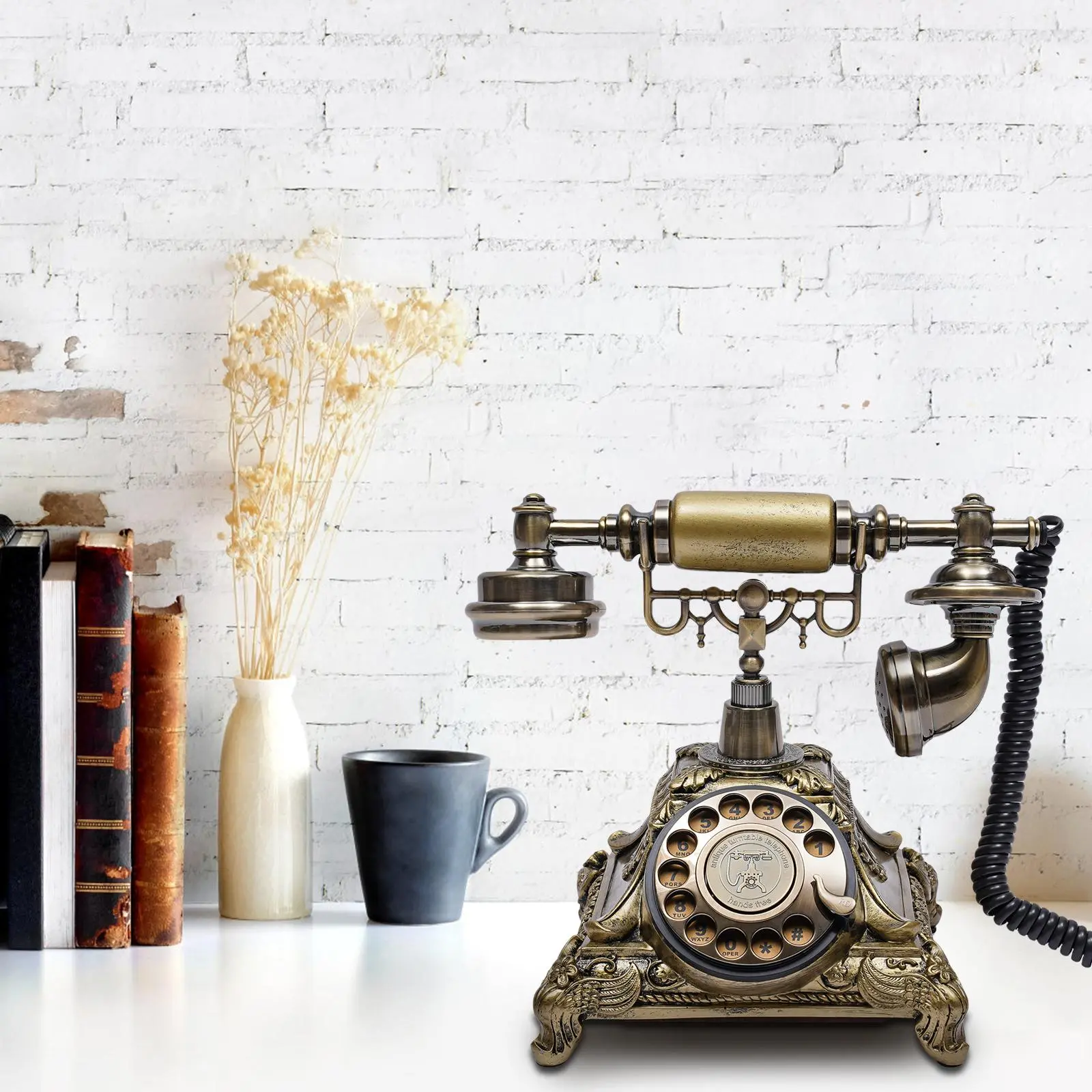 Antique Bronze Resin-Zinc Fireproof Vintage European-Style Compact Rotary Landline Telephone - Boxed 1 x Retro Telephone, Noise-Canceling Call/Decor Desk Piece, Redial, Direct Dialing, DC Power, Ideal Gift for Home Office Families, Fireproof Base, Line Pl
