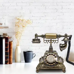 European Style Vintage Rotary Telephone Antique Design Landline Phone with Bronze Appearance & High-Quality Resin Material for Home Office Decor