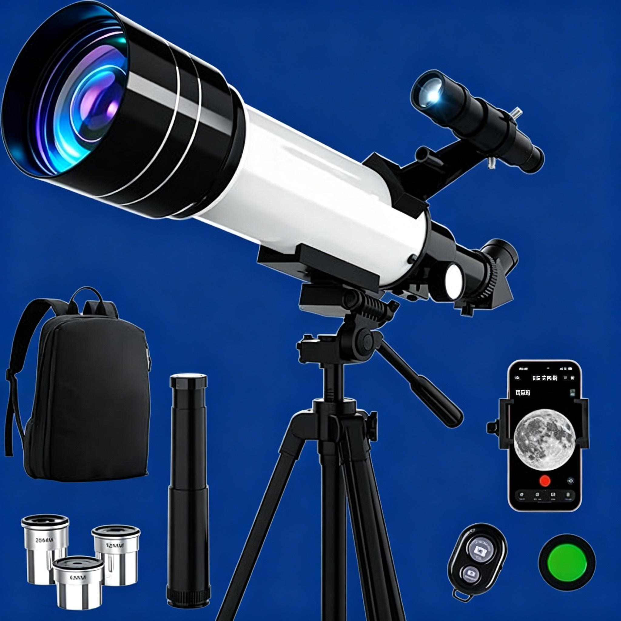 70mm Aperture 400mm Refractor Telescope for Astronomy Beginners, with Tripod, Phone Adapter & Carry Bag for Adults & Kids