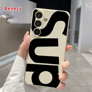 Straight Edge TPU Phone Case Compatible with Galaxy S23  Ultra S24 Plus S25 S22+ Creative Letter Pattern Drop Protection Shockproof Soft Liquid Silicone Smartphone Cover