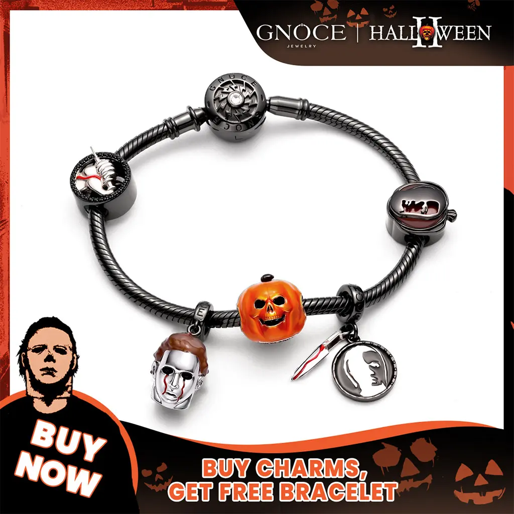 GNOCE S925 Michael Myers Horror Movie Pendant Dangle Charm Bracelet for Women, Halloween Collab Fashion Accessory, 0.45mm Hole Diameter Costume Jewelry Gift, Charm Bracelets, Necklaces For Women, Female, Bangle, Fits Major Brand Bracelets Or Necklaces