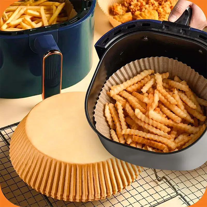 50Pcs Disposable Air Fryer Liners, Food-Grade Compostable Round Non-Stick Oil-Proof Baking Paper, Heavy Duty Airfryer Parchment Liners Fit Air Fryers, Ovens, Baking Trays & Microwaves
