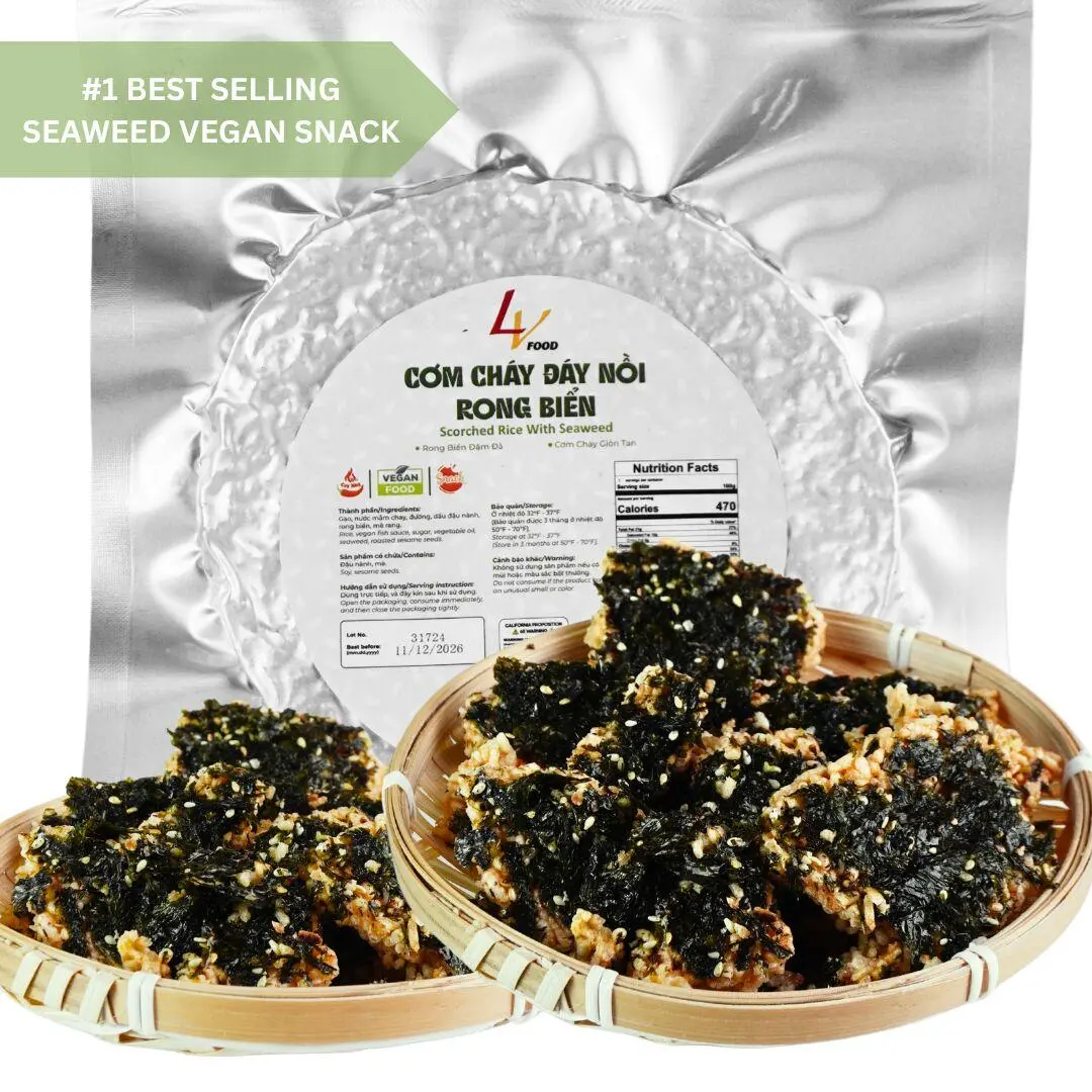 Canned Crunchy Salty & Savory Scorched Cooked Rice with Dried Seaweed - Meatless Vegan Instant Ambient Pantry Snack, Healthier Choice for Work or School Snacking