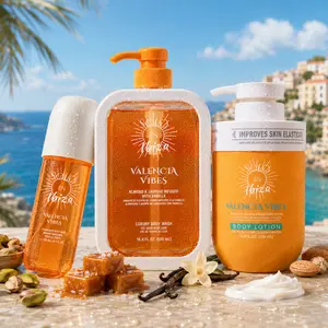 SOLO EN IBIZA Valencia Vibes 3-Piece Bath & Body Layering Set, 6.1 fl oz (180ml) Fragrance Mist & 16.9 fl oz (500ml) Body Lotion & 16.9 fl oz (500ml) Body Wash, Long-Lasting Pistachio & Salted Caramel Scent
