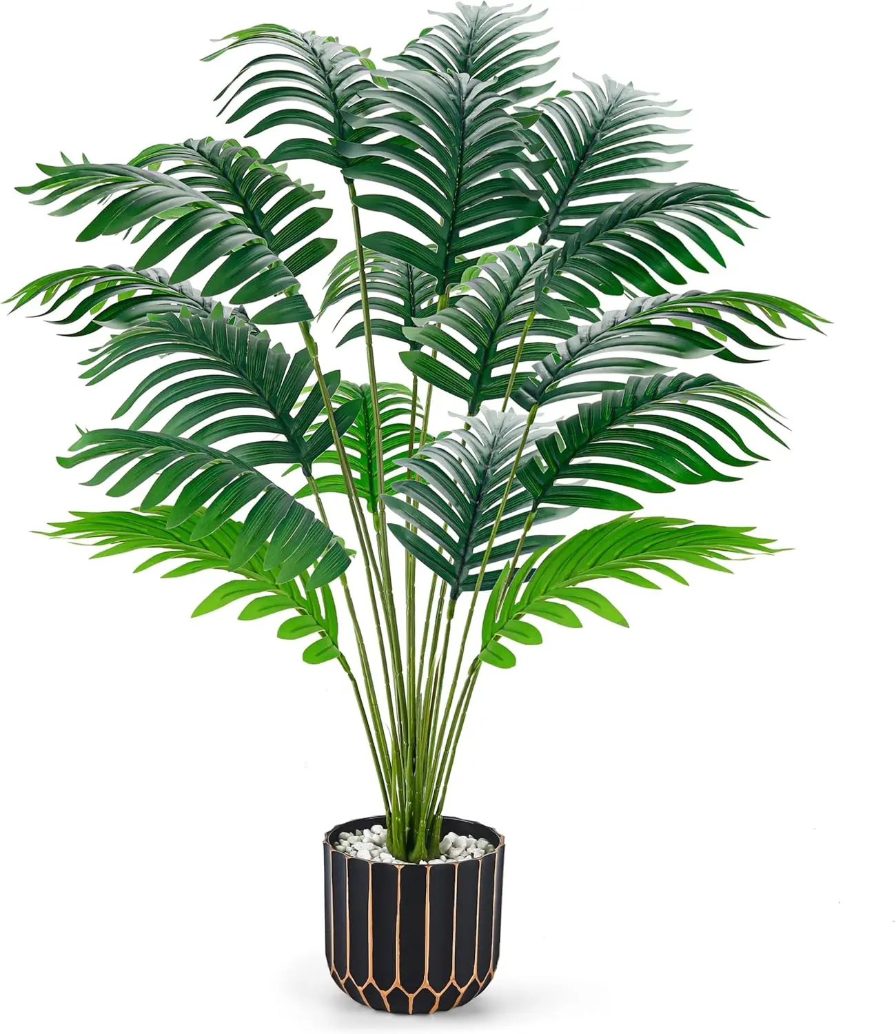 Der Rose 28" Large Tropical Artificial Palm Tree - Fake Greenery Potted Plant Decor with Photorealism, Entry Table & Living Room Decor, Outdoor Front Porch Accent for New Home Moves (Includes Botanical Flower Arrangement)