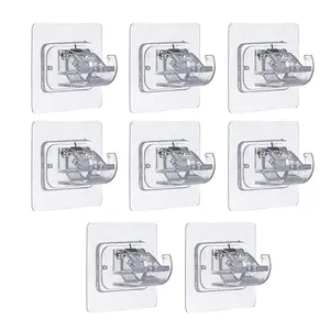 8PCS Stainless Self-Adhesive Curtain Rod Brackets, No-Drill Nail-Free Adjustable Smooth Hangers, Waterproof Transparent Clamps for Car Body Repair Tool Storage