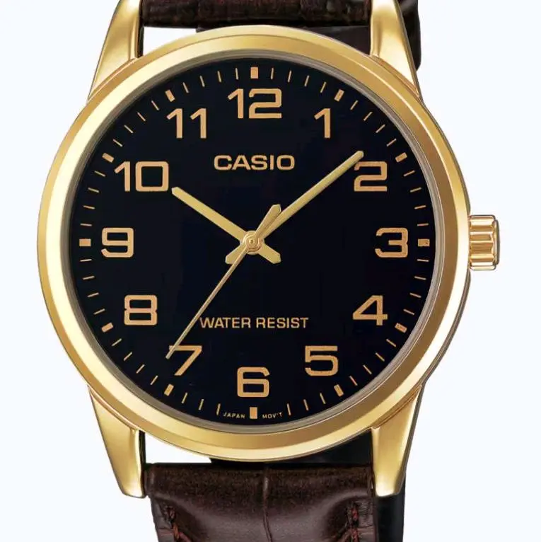 MTP-V001G1-1B New Casio gold tone Brown Leather Band men' s Latest Watch