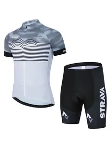 Men's Cycling Short Sleeve Set, Breathable Sportswear, Road Bike Shirt, Three Back Pockets, Round Neck, Geometric Print, All Seasons