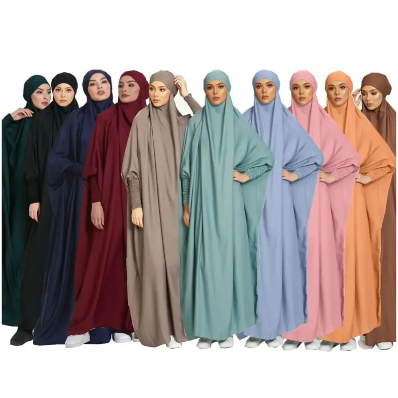 Arabic Clothing-Minimalist Plain Shirred Cuff Batwing Sleeve Abaya, Maxi Kaftan Dress Loose Abayas for Holiday Party, Muslim Elegant Modest Abaya, Basic Muslim Clothes hijab
