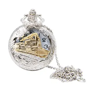 Explorinox Pocket Watch Locomotive Alloy Quartz Movement Watch Vintage Necklace Watch with Chain for Collection Daily Use