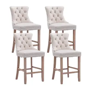 Modern Velvet Upholstered Bar Stools Set of 2 or 4, Velvet Tufted Bar Chairs with Wood Legs & high Backrest and Nailhead Trim, for Kitchen Island, Counter Height Chair for Kitchen, Bar, Dining Room,summervibes summervibes