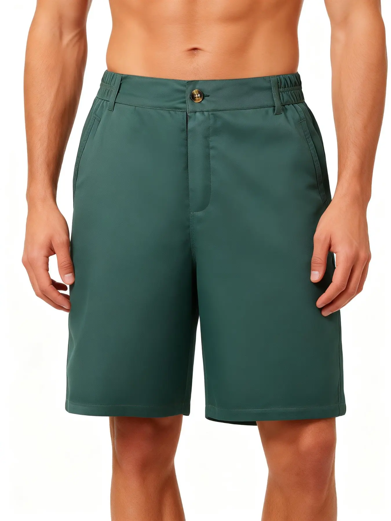 Men's Summer Outfits Classic Plain Solid Color Chino Casual Street Shorts for Daliy Wear, Button Front Breathable Elastic Waist Pockets, Versatile Summer Bottoms, Daily Commute Wear