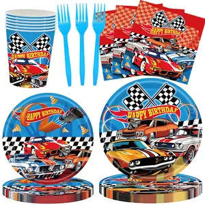 100-Piece Race Car Party Plate & Napkin Set, Disposable Cups, Birthday Party Supplies Decor, Disposable Tableware Set for 20 People