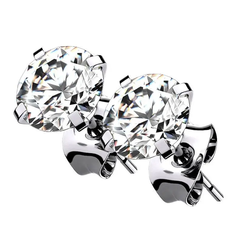 Prong CZ Titanium Earrings