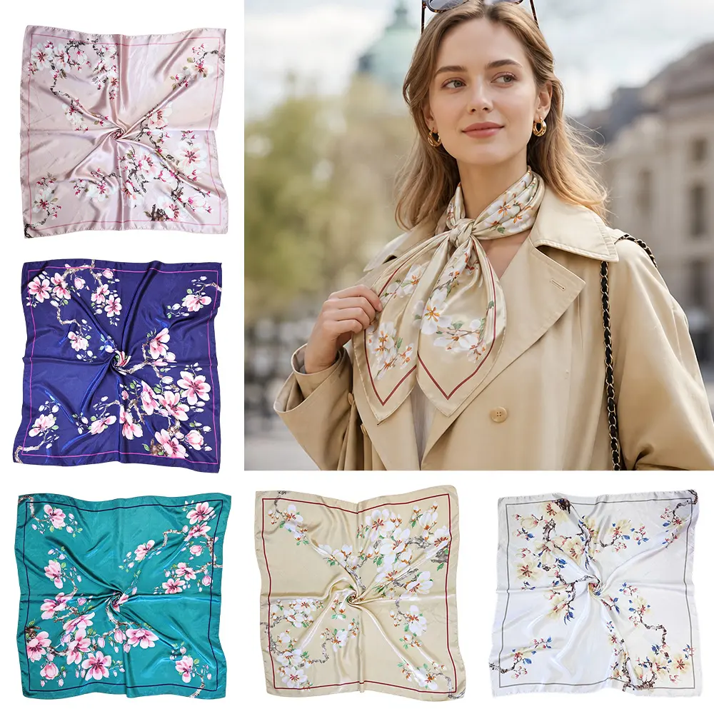 5PCS 35" Silk Head Scarf for Women, Satin Hair Scarf Square Silk Bandana Top Neck Scarves Hair Wraps for Sleeping