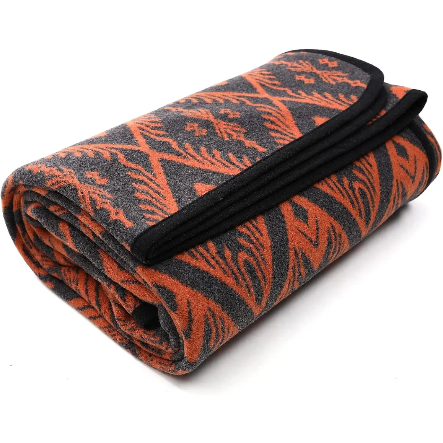 Merino Wool Blanket - 4 lbs Warm, Thick, Removable & Washable 63x87 in Large Throw for Camping, Couch, Bed - Bohemia Orange Home Supplies Wool Blanket