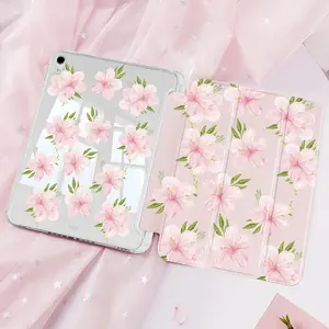 Pink Floral Pattern iPad Case with Built-in Pencil Holder & Auto Sleep/Wake. Tri-Fold Flip Stand Cover Compatible with iPad 10th/11th Gen, iPad A16, 10.2-inch iPad, 11-inch iPad Pro 2020/2021, 11-inch iPad Air, iPad 2025, Galaxy Tab S9 FE+ 12.4-inch.