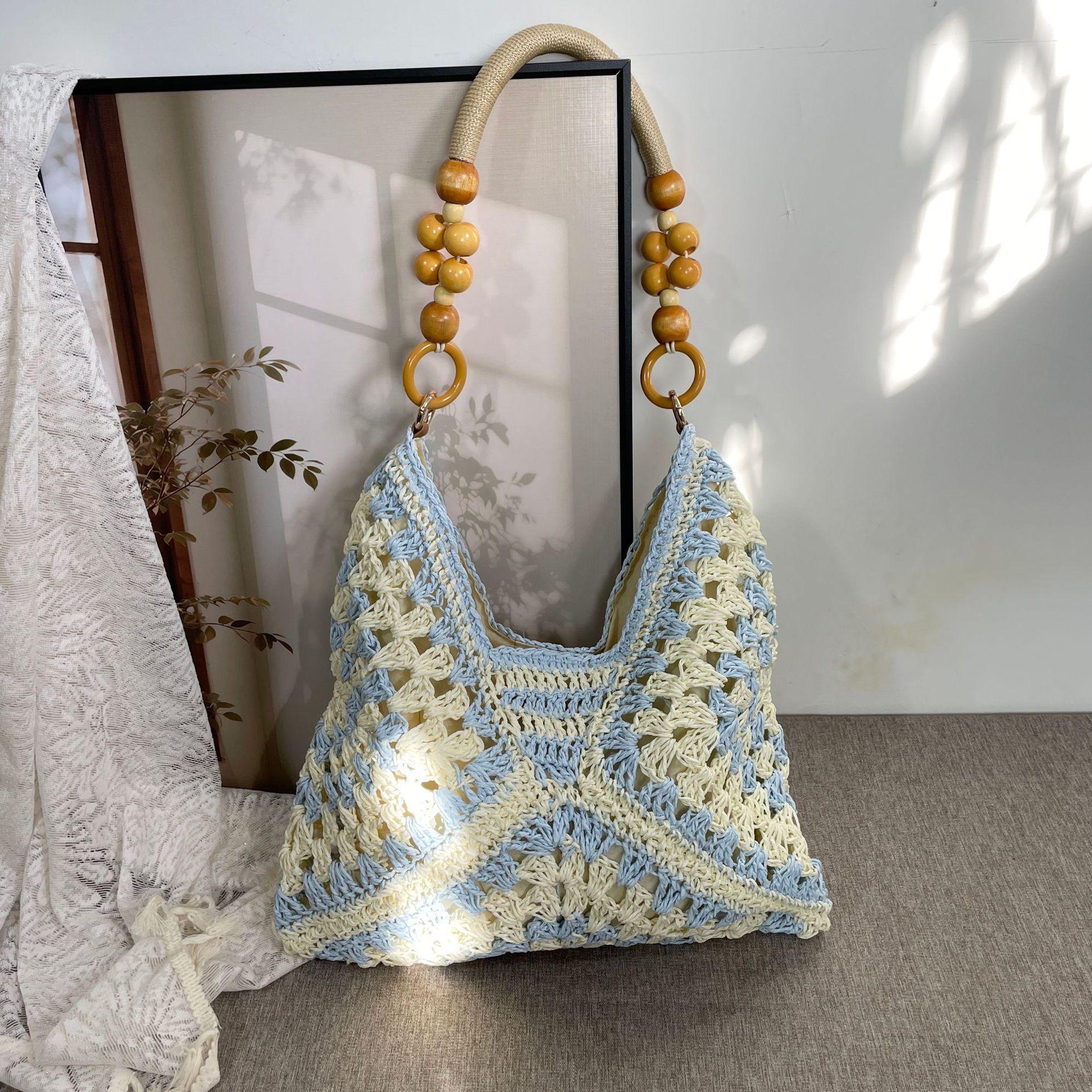 New Fashionable Handmade Woven Bag Versatile Paper Rope Crochet Straw Shoulder Bag for Beach & Vacation Style Lightweight Functional Summer Accessory