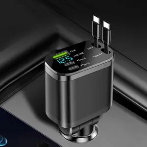 5-in-1 Car Charger, Multifunctional Charger, Retractable Automotive Car Charger, USB 3.1A Dual Type-C PD Fast Charging Ports with Voltage Detection, Car Gadget