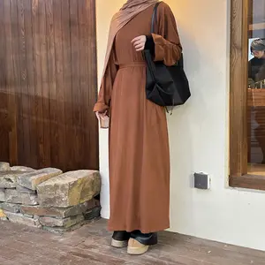 Casual Crinkled Jersey Ultra Soft Elastic Essential Abaya With Pockets & Matching Belt (NCA002） Women Muslim