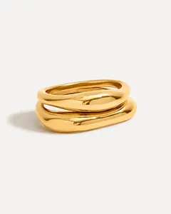 Stackable Ring Set, Gold Silver or Two Tone Wavy Organic Band Rings, Modern Statement Stacking Rings